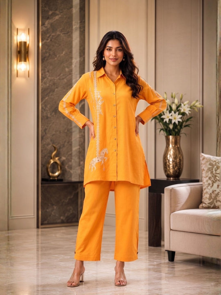 Tridhara Tangerine Cotton Co-ord Set