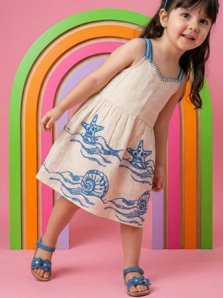 Joy cream embroidery kids cotton dress