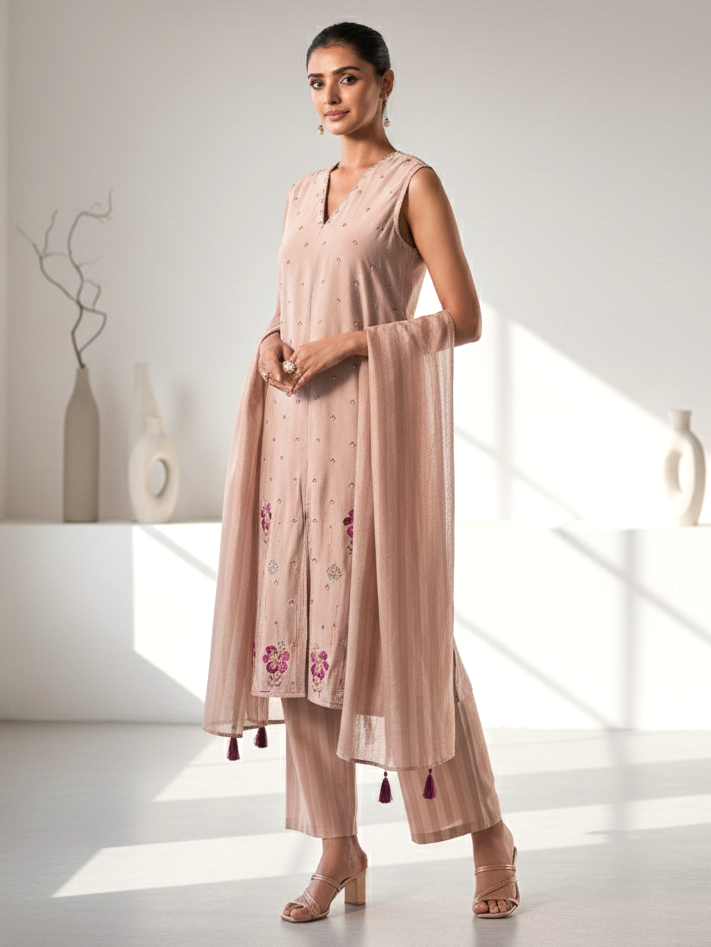 Alena Tan Work Co-ord Set comes with Stole