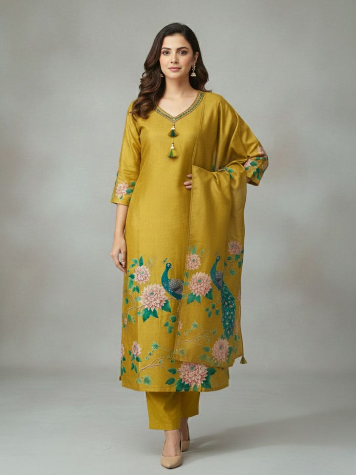 Reet Gold Printed Work Suit Set