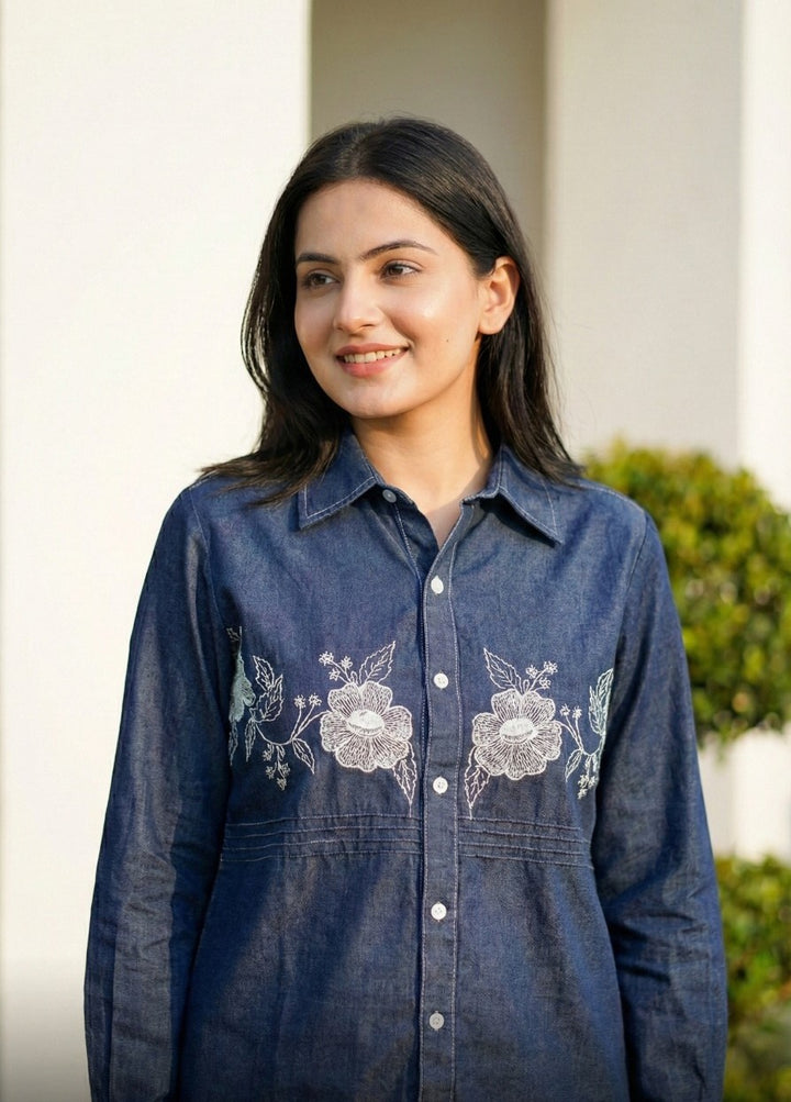 Poppi cobalt embroidery denim co-ord set