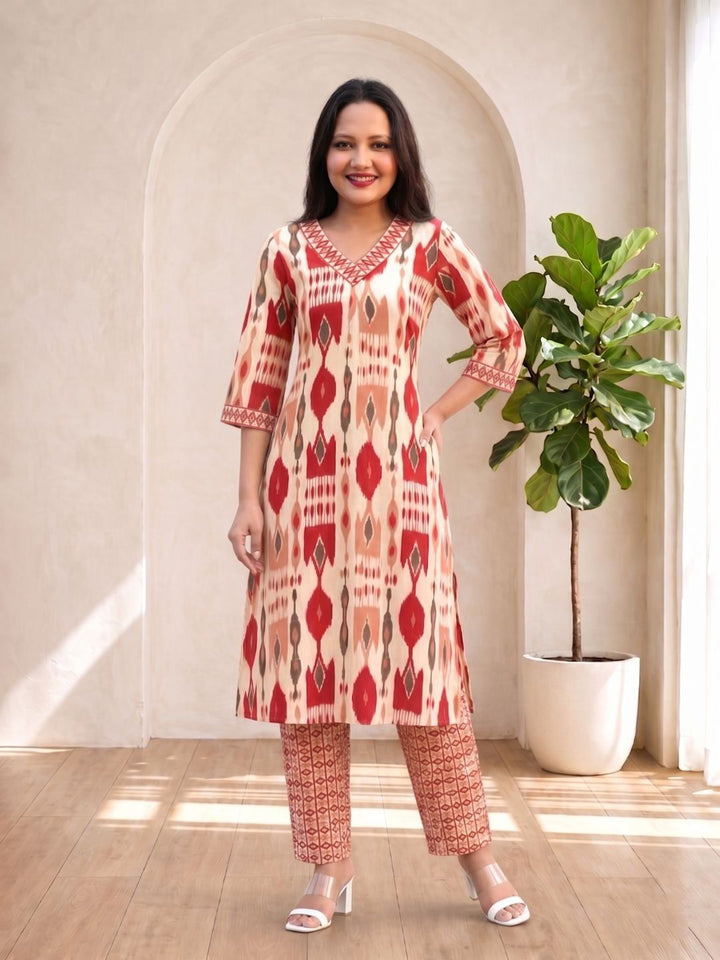 SASHA CORAL PRINTED KURTA PANT SET