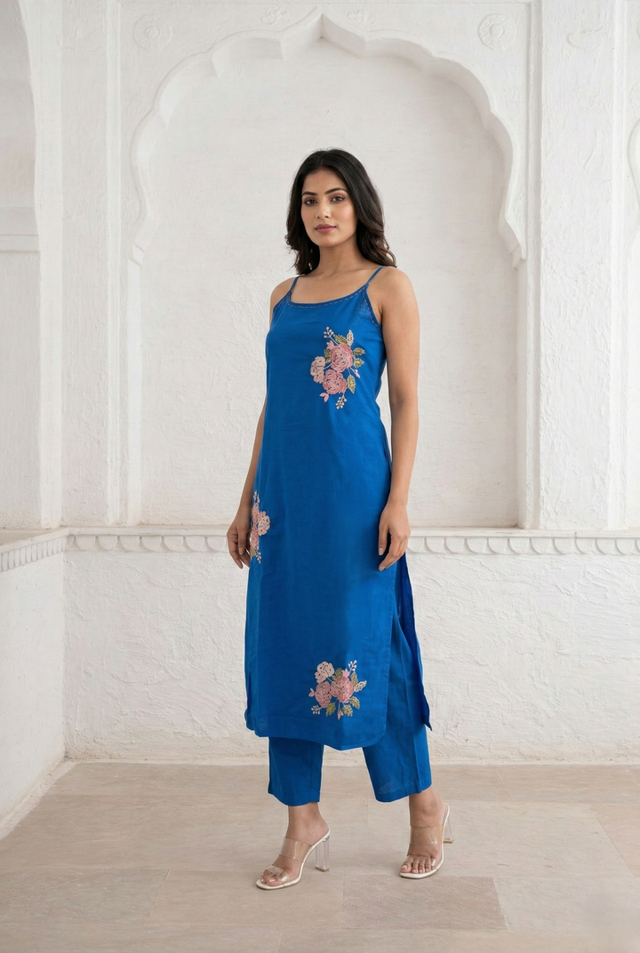Mishka cobalt embroidery kurta pant set