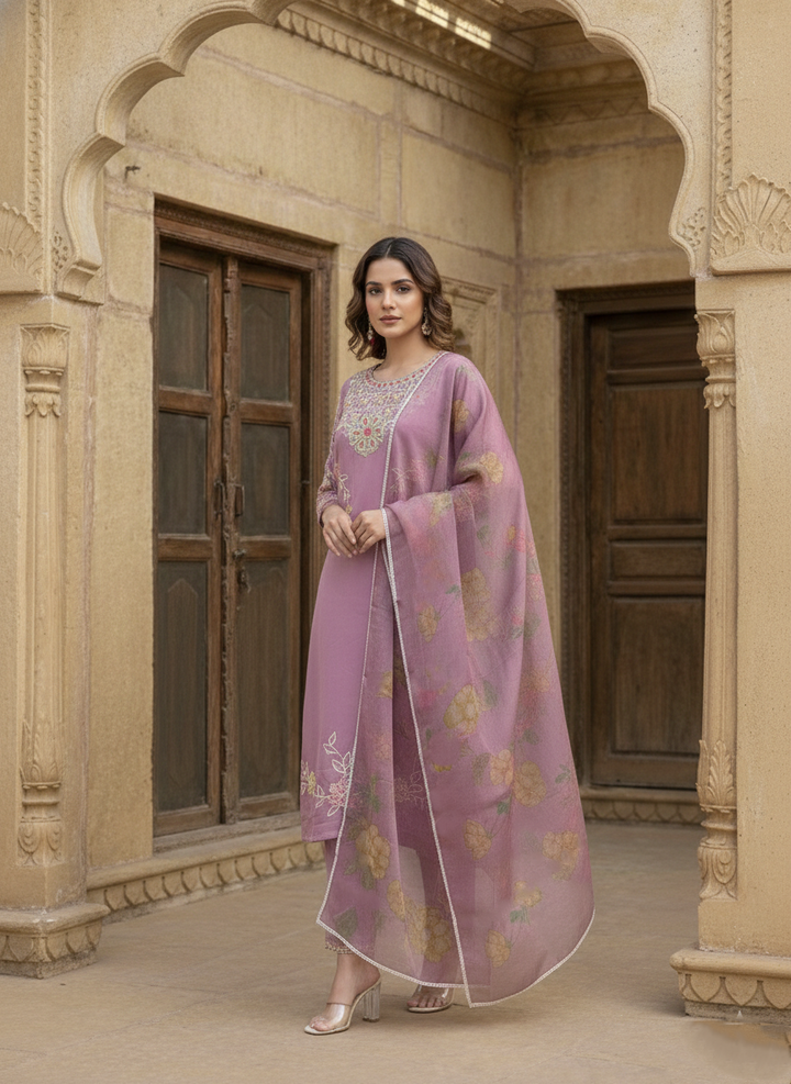 Yami Rose Embroidered Suit Set