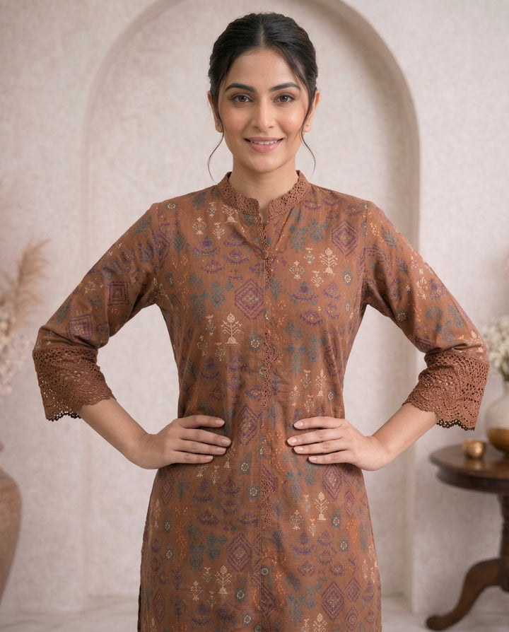 Surbhi russet printed cotton kurta pant set