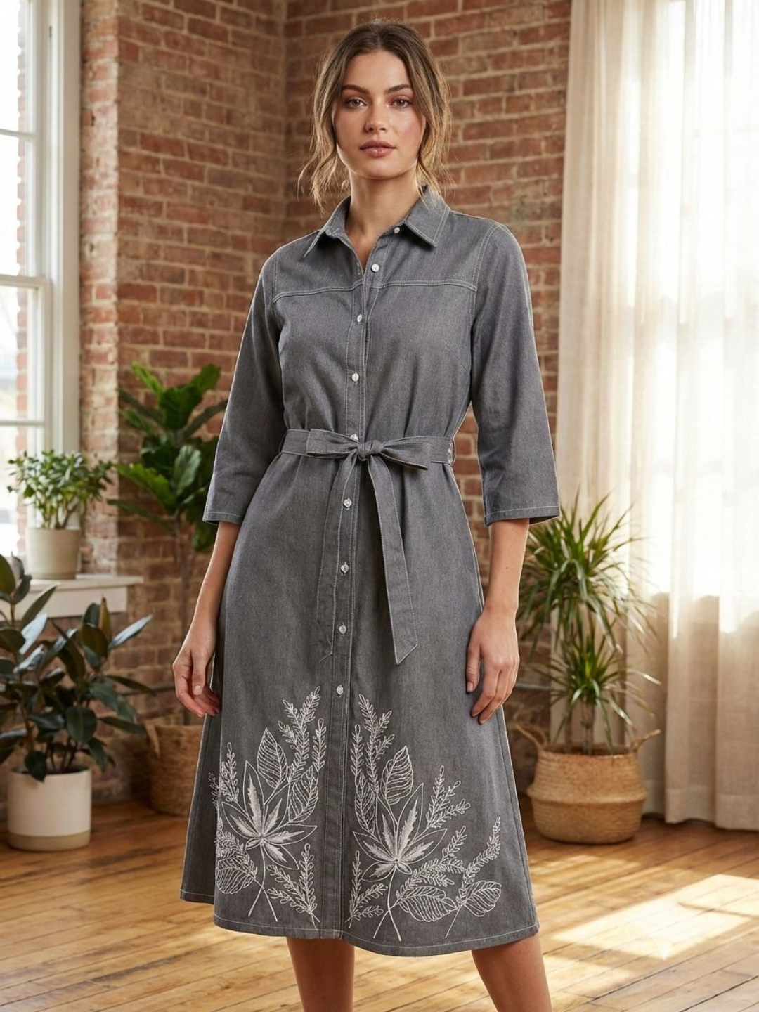 Prisha pebble denim embroidery dress