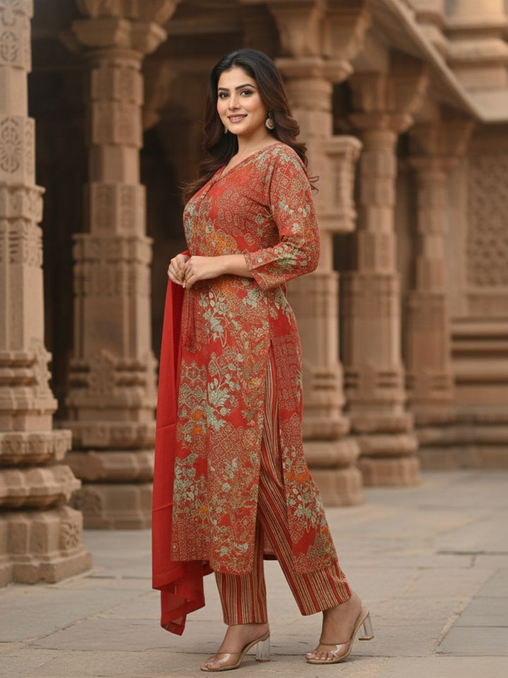 Reet Carmine Printed Work Suit Set