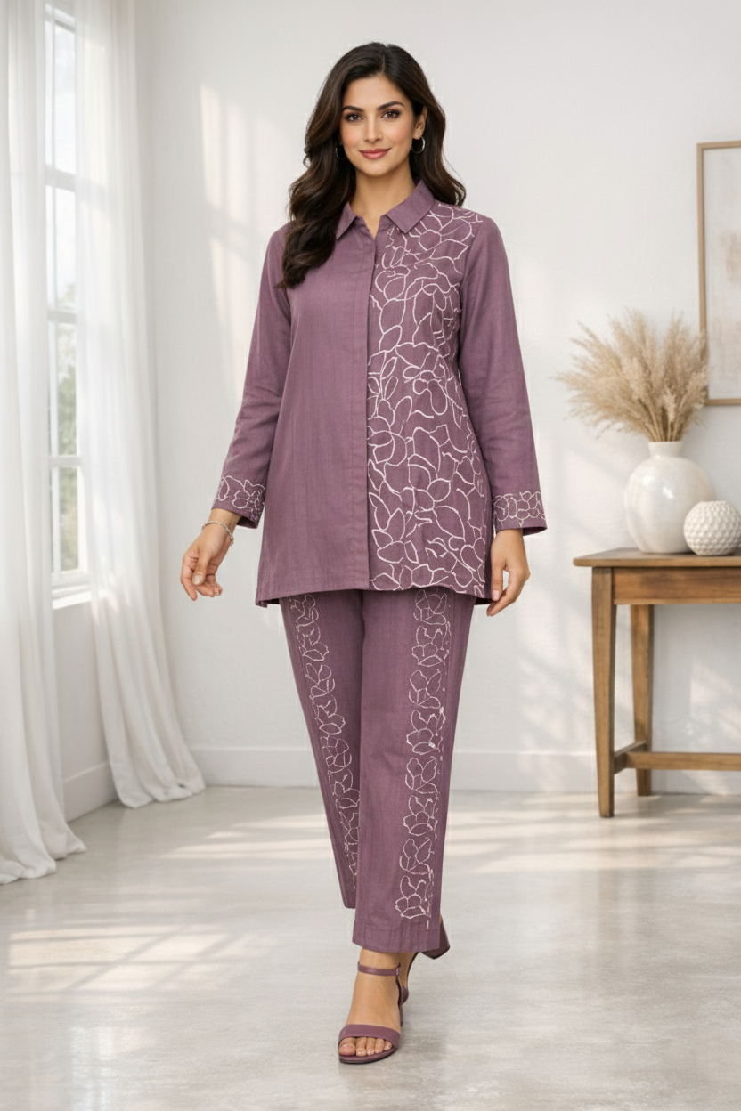 Oorvi Mauve Embroidered Co-ord Set