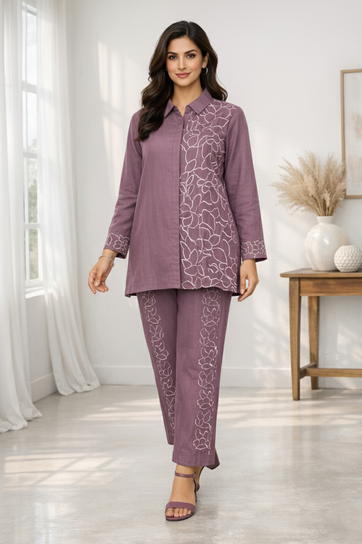 Oorvi Mauve Embroidered Co-ord Set