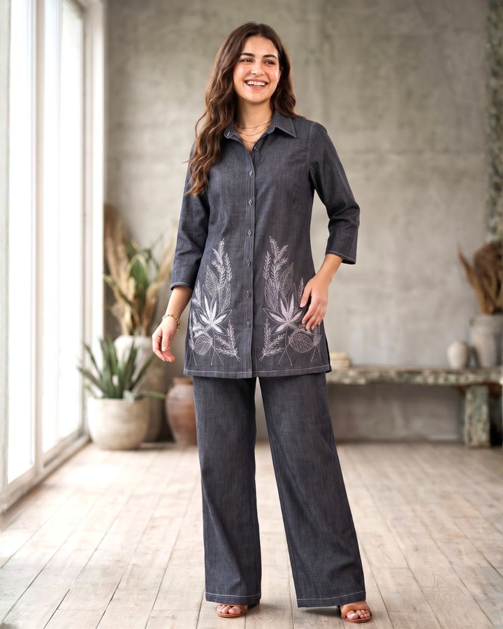 Prisha fossil embroidery denim co-ord set