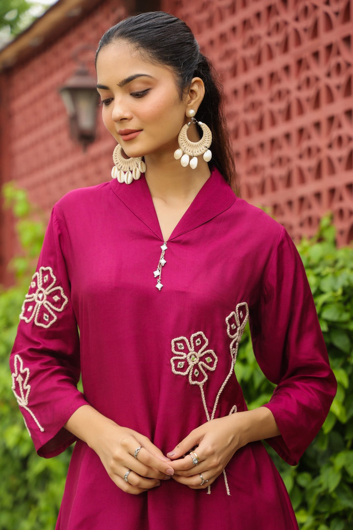 Sargi claret embroidery cotton co-ord set