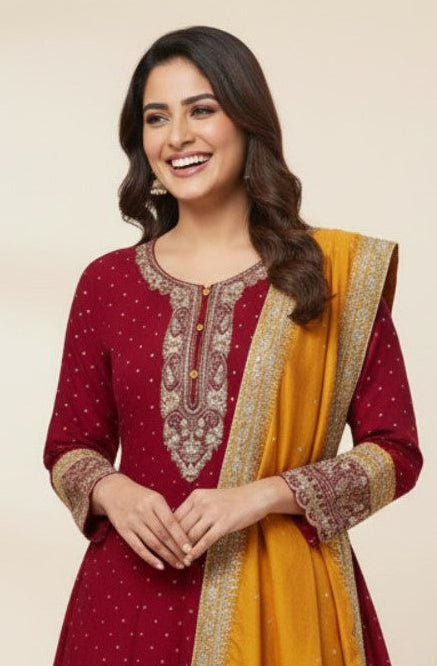 Shanti Carmine Full Work Suit Set