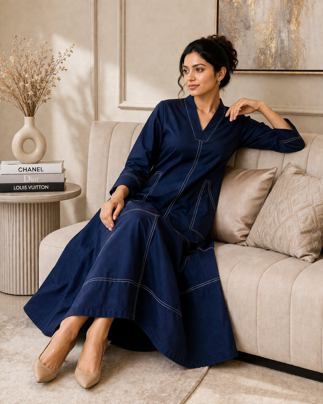 Akshara navy cotton midi dress