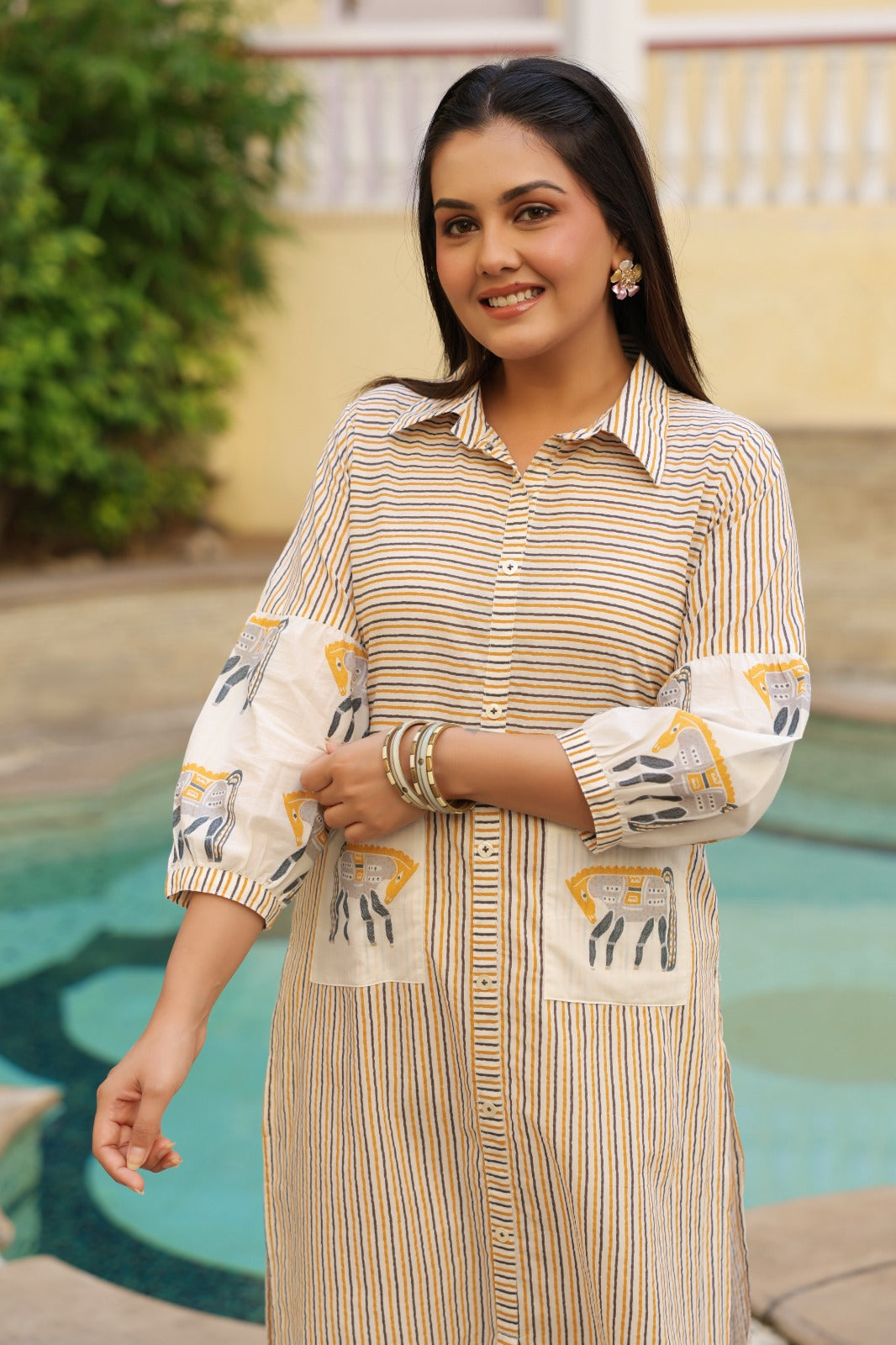 Dyna Amber Printed Stripe Kurta Pant Set