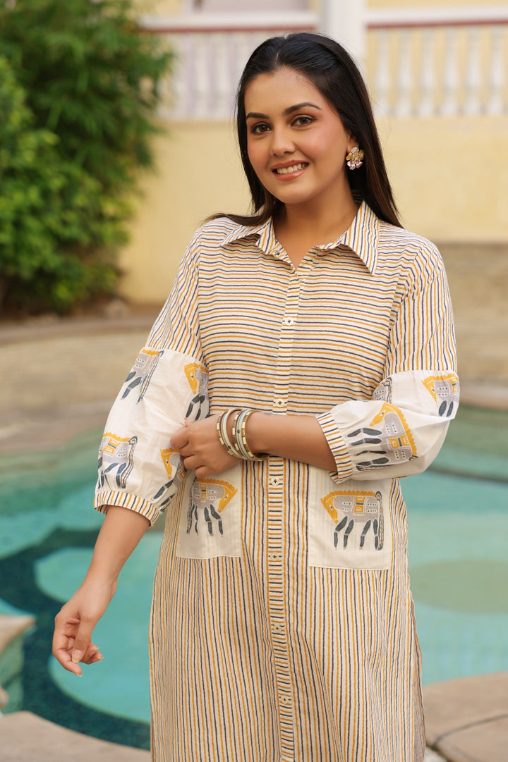 Dyna Amber Printed Stripe Kurta Pant Set
