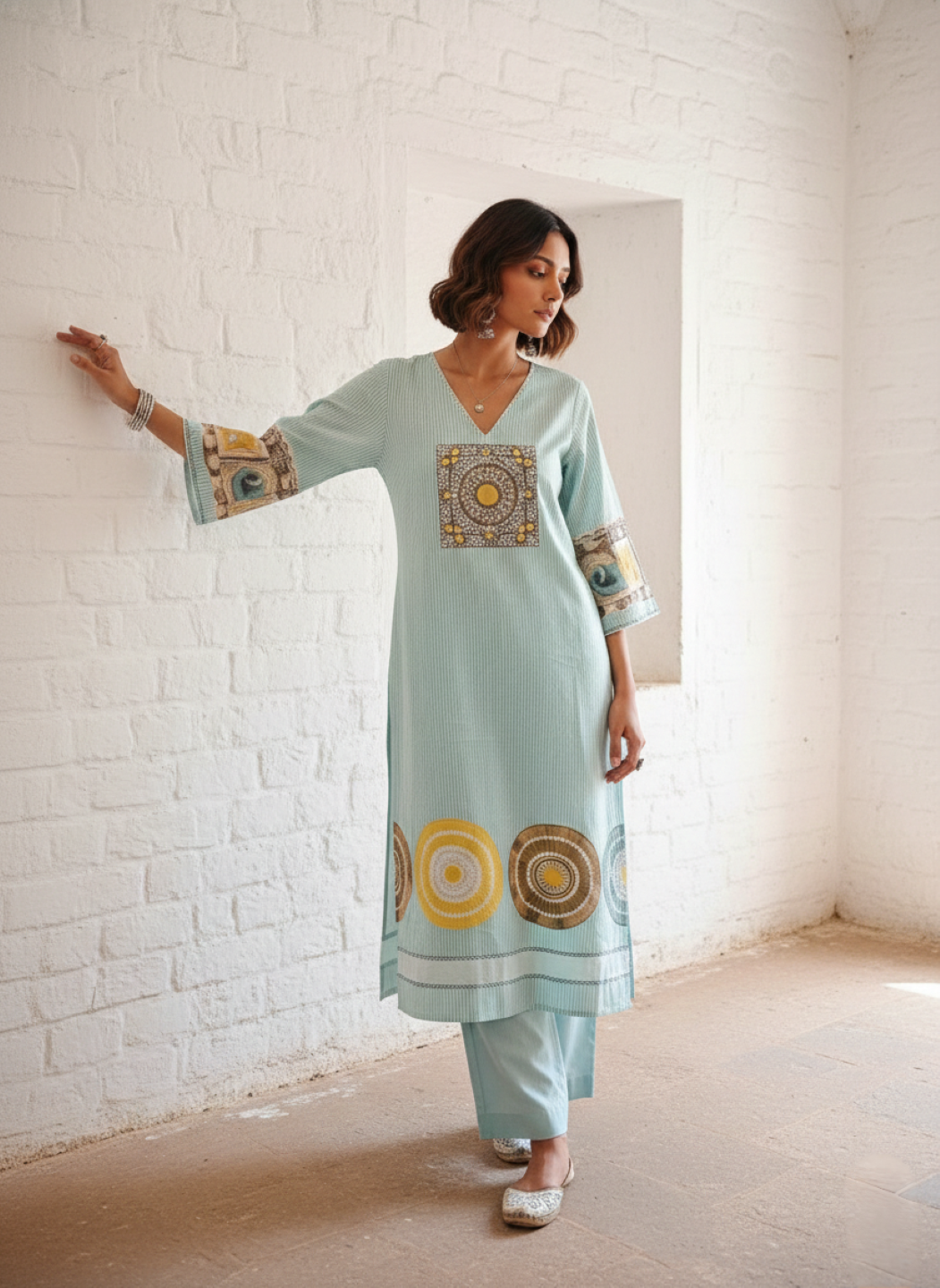 Virosh softblue cotton kurta pant set