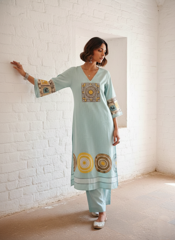 Virosh softblue cotton kurta pant set