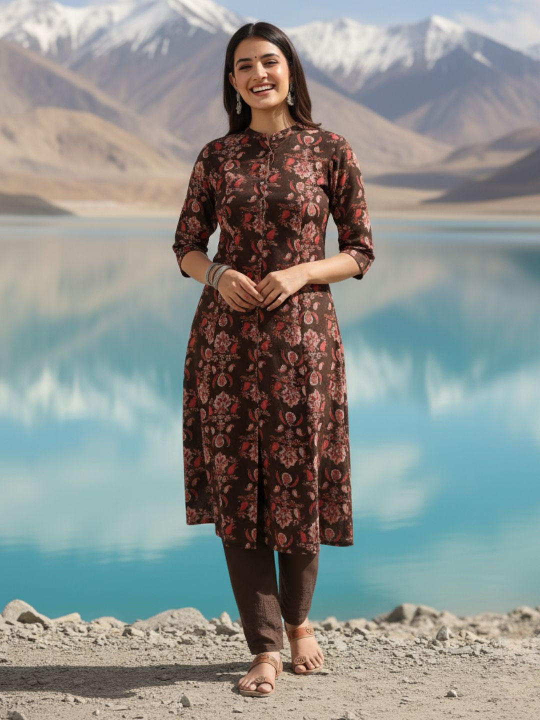 Rachna Charcoal Printed Cotton Kurta Pant Set