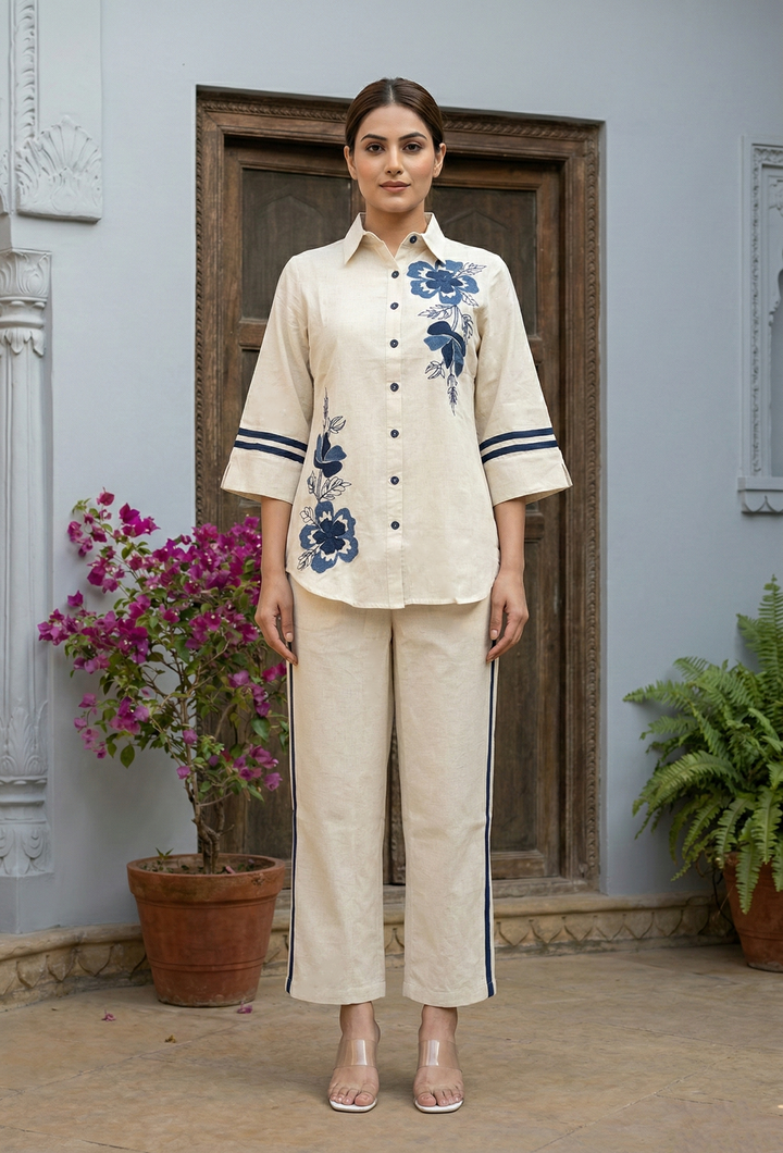 Ridhika Hibis embroidery cotton coord set