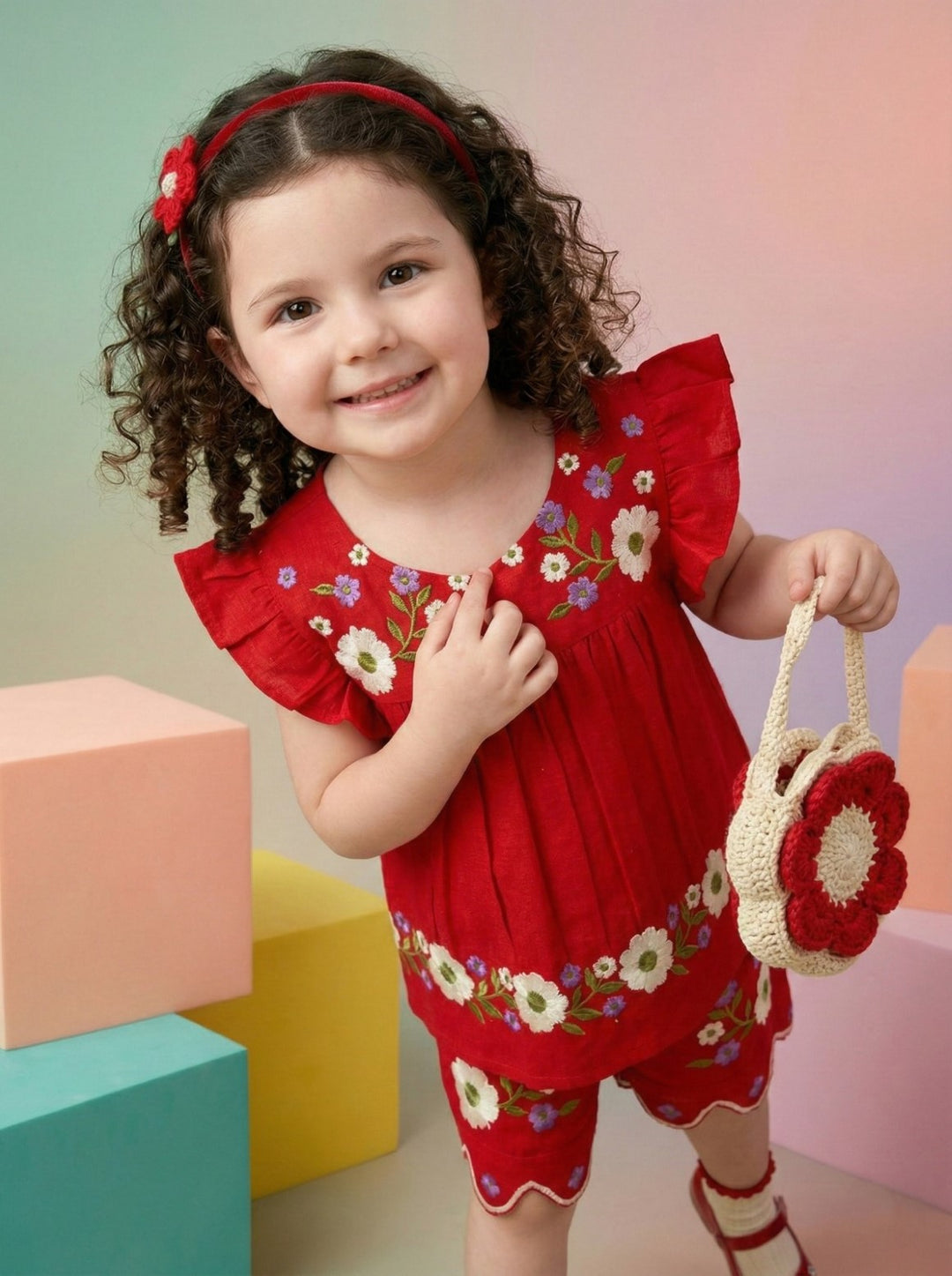 Joy scarlet embroidery kids cotton co-ord set
