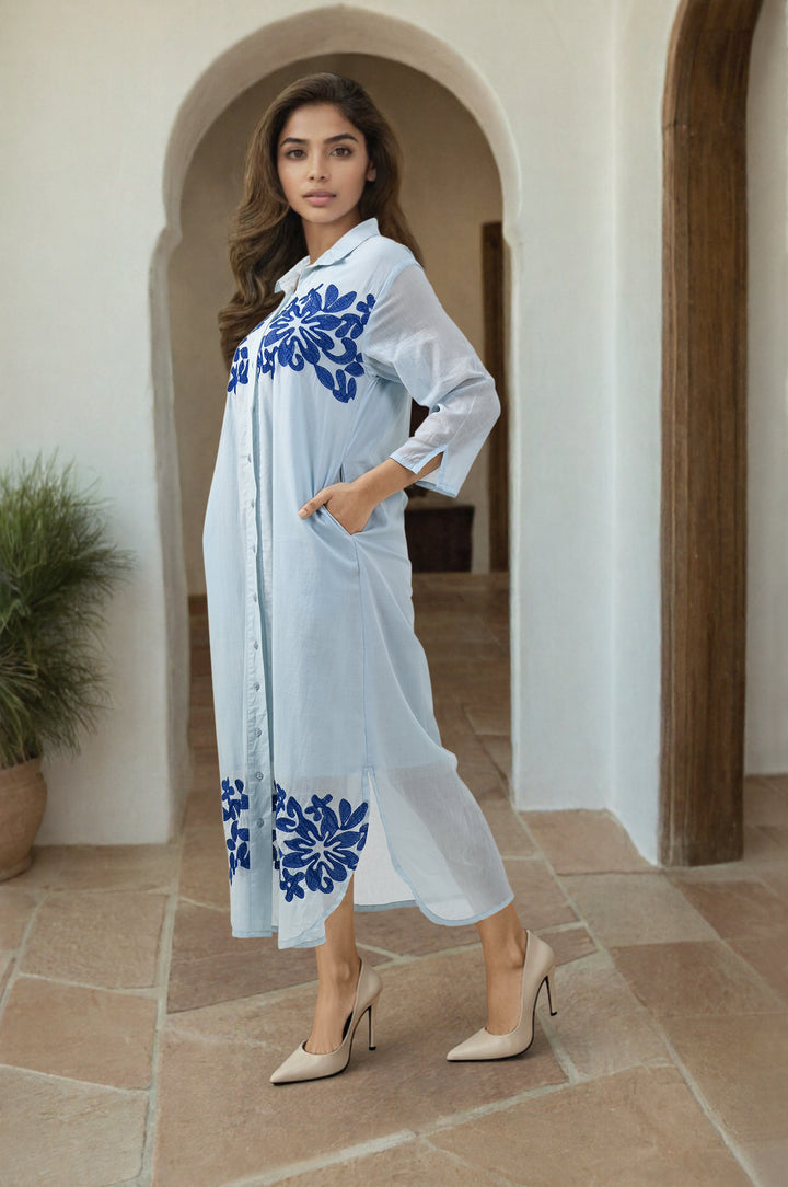 Sharanya sky cotton embroidery dress