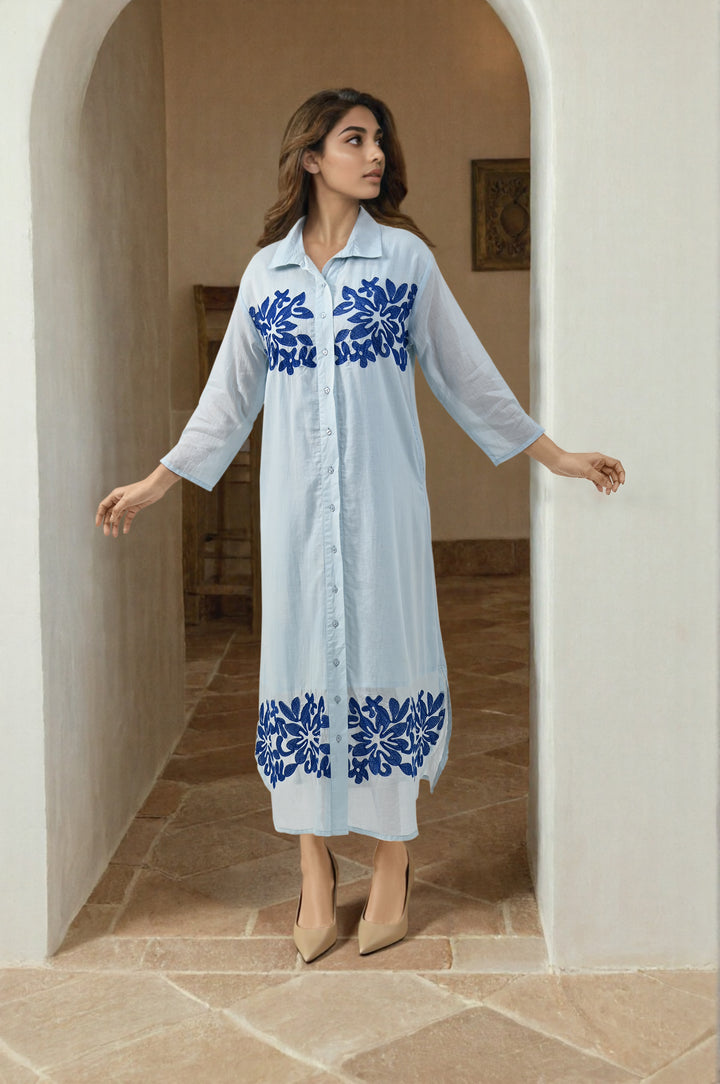 Sharanya sky cotton embroidery dress