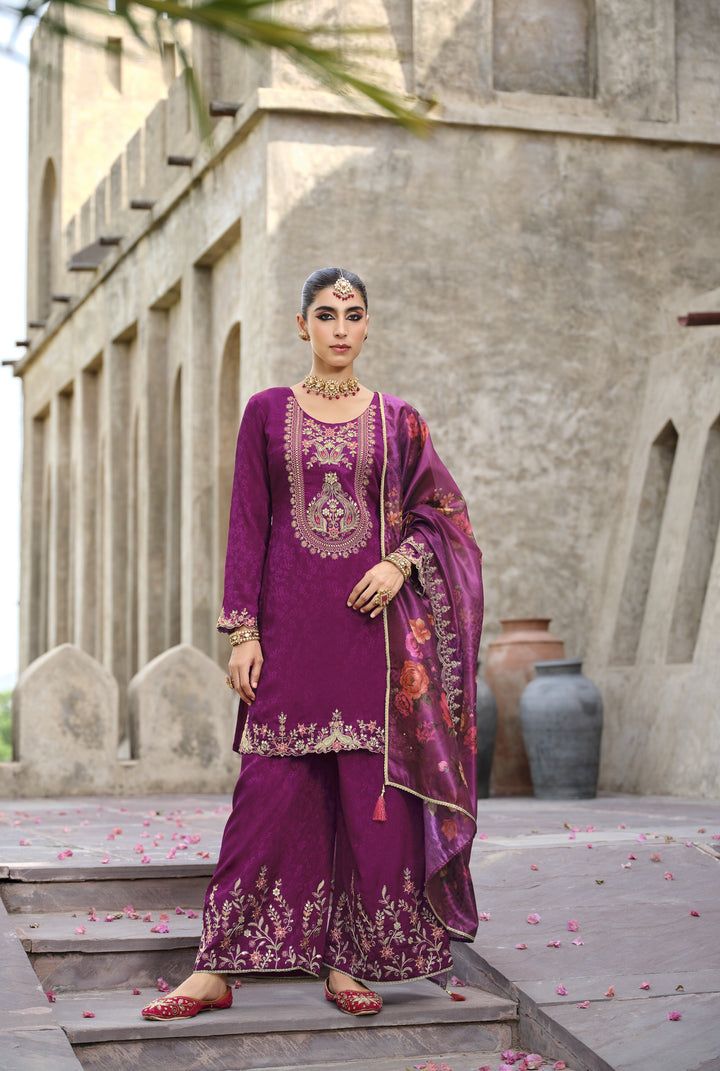 Mrinal orchid Full Work Heavy Suit Set