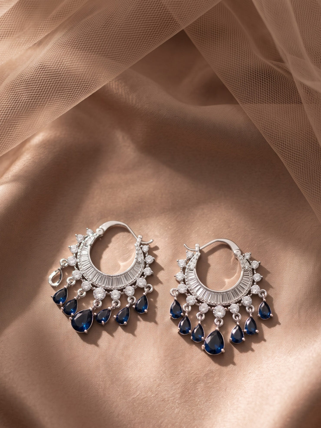 Monstera Zirconia Blue Tassel Bali earring