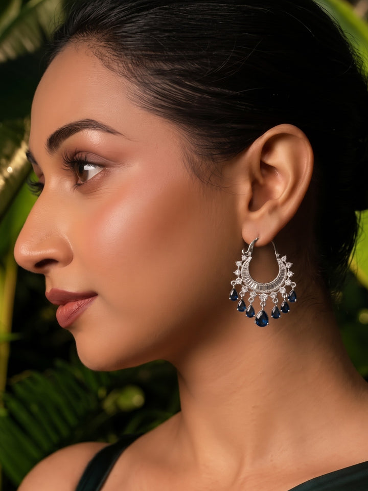 Monstera Zirconia Blue Tassel Bali earring