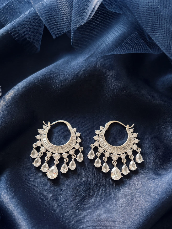 Monstera Zirconia White Tassel Bali earring