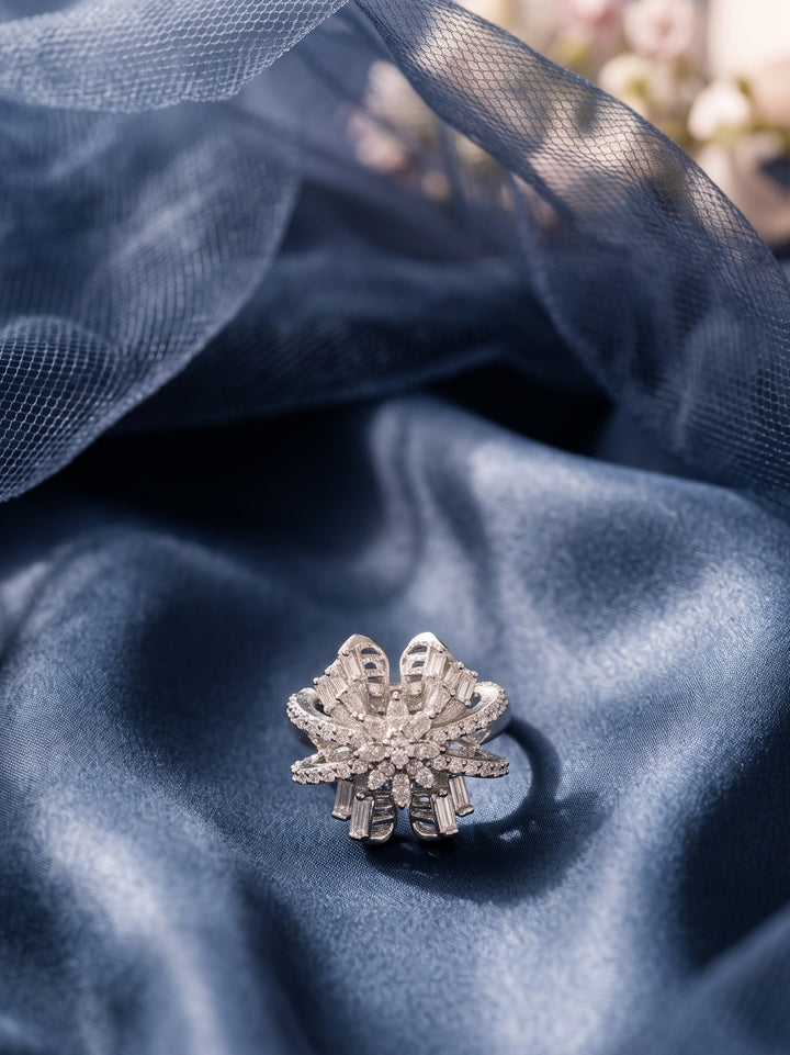 Monstera Silver Starburst Ring