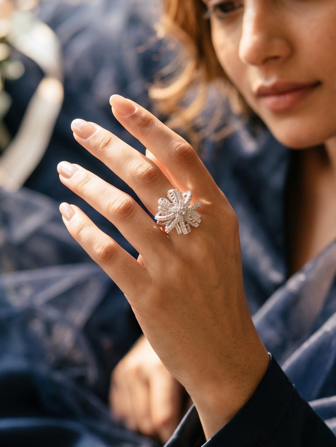 Monstera Silver Starburst Ring