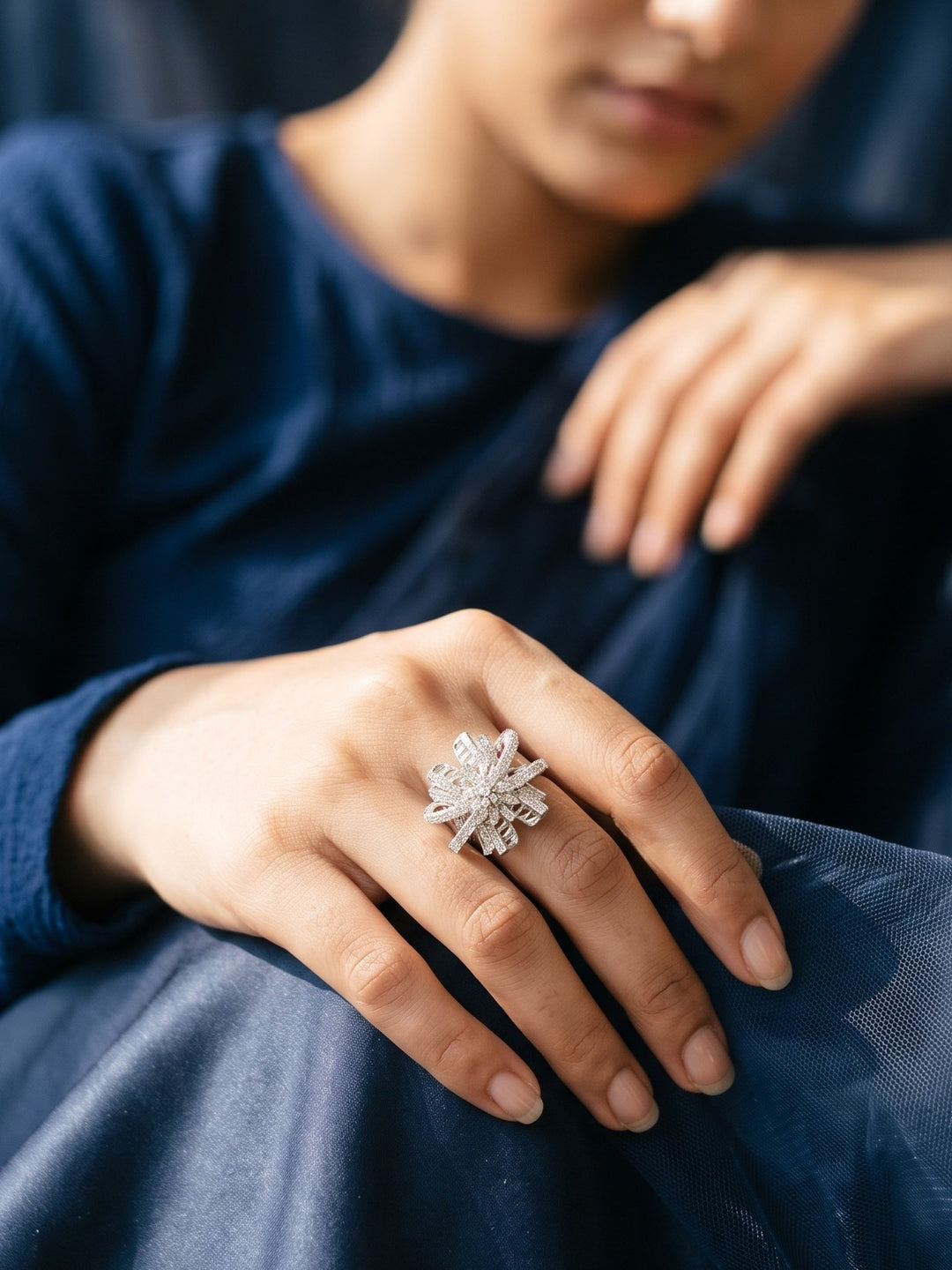Monstera Silver Starburst Ring