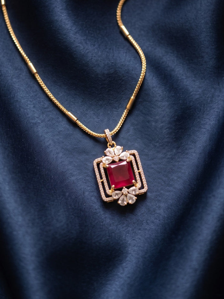 Zarika Ruby Crystal Pendant Chain With Earring