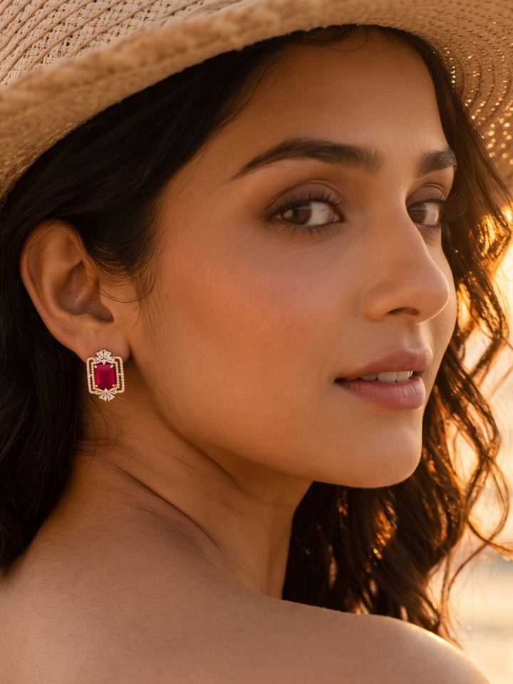 Zarika Ruby Crystal Pendant Chain With Earring