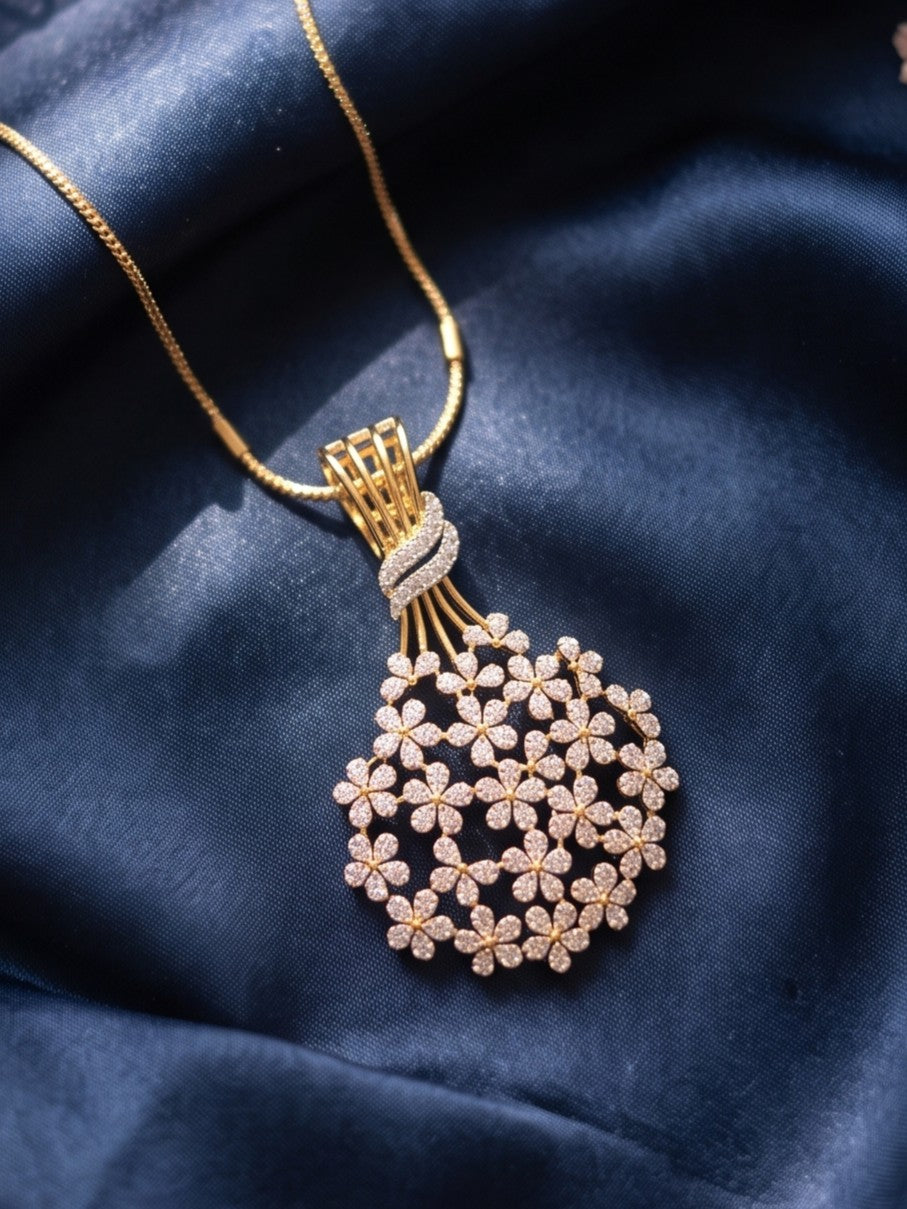 Zarika Floral Pendant Chain With Earring