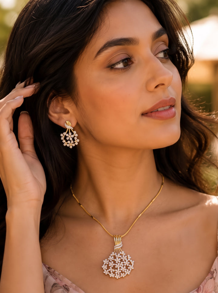Zarika Floral Pendant Chain With Earring