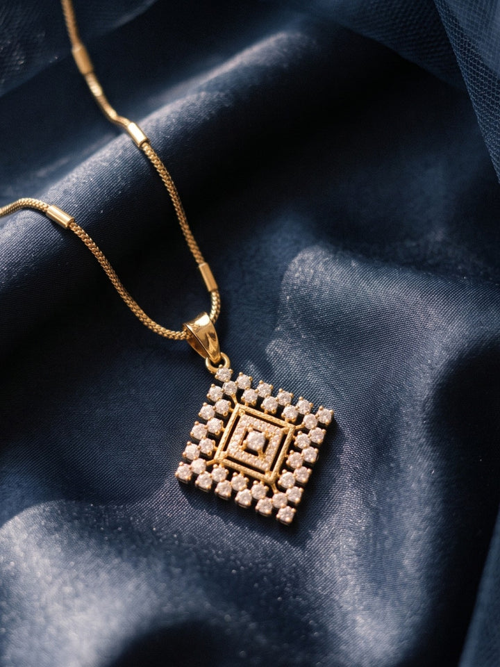 Zarika Geometric Diamond Pendant Chain With Earring