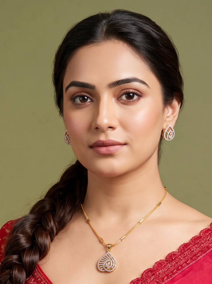Zarika Heart Shape Diamond Pendant Chain With Earring