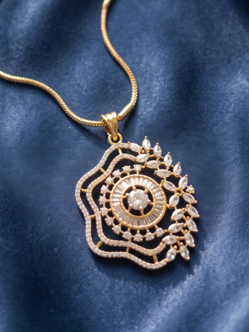 Zarika Floral Diamond Pendant Chain With Earring