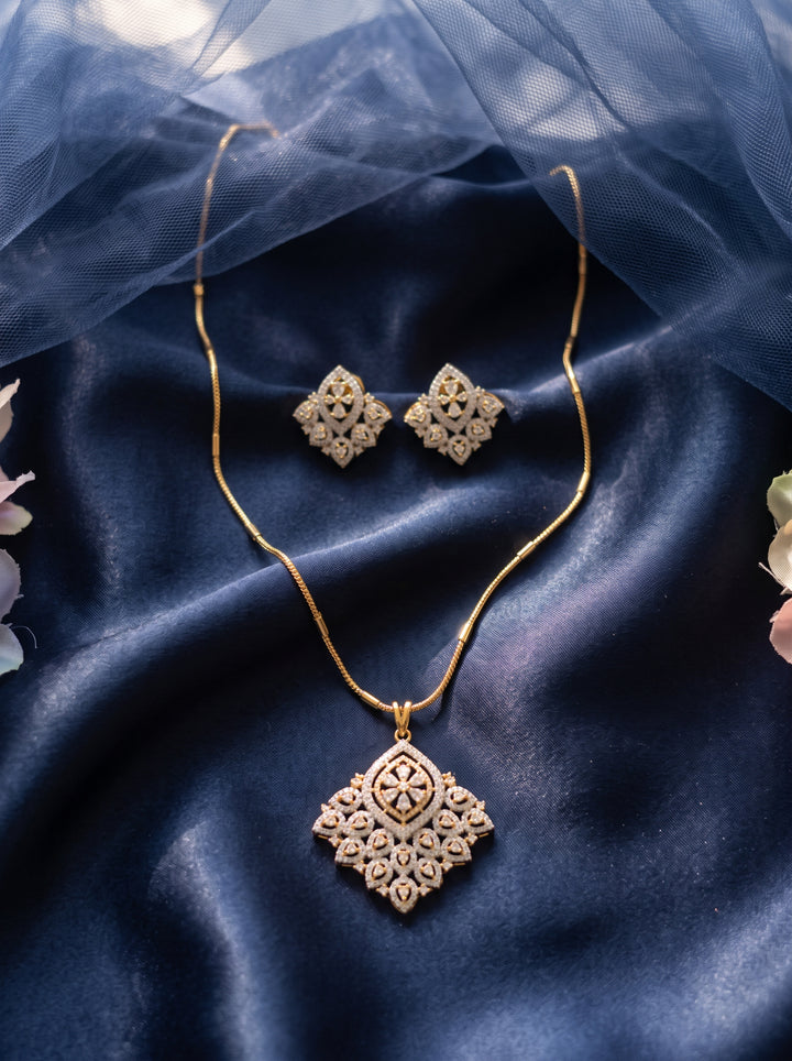 Zarika Diamond Cluster Statement Pendant Chain With Earring