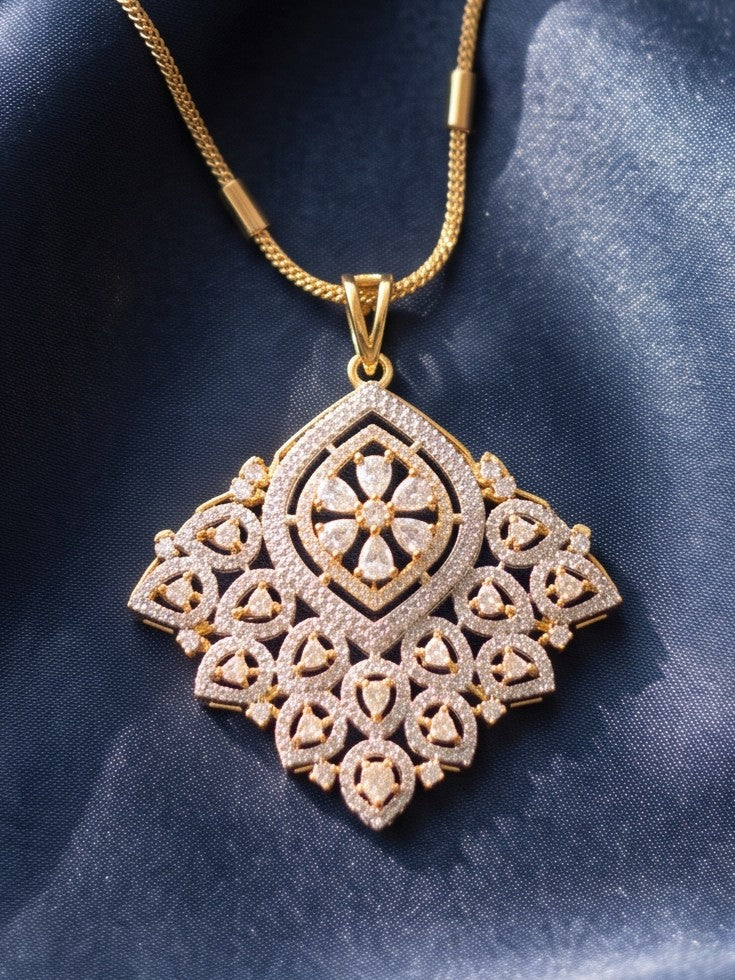 Zarika Diamond Cluster Statement Pendant Chain With Earring