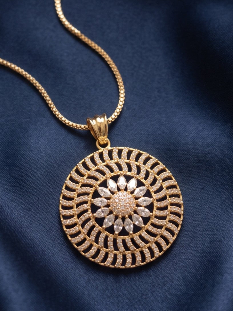 Zarika Round Diamond Cluster Statement Pendant Chain With Earring