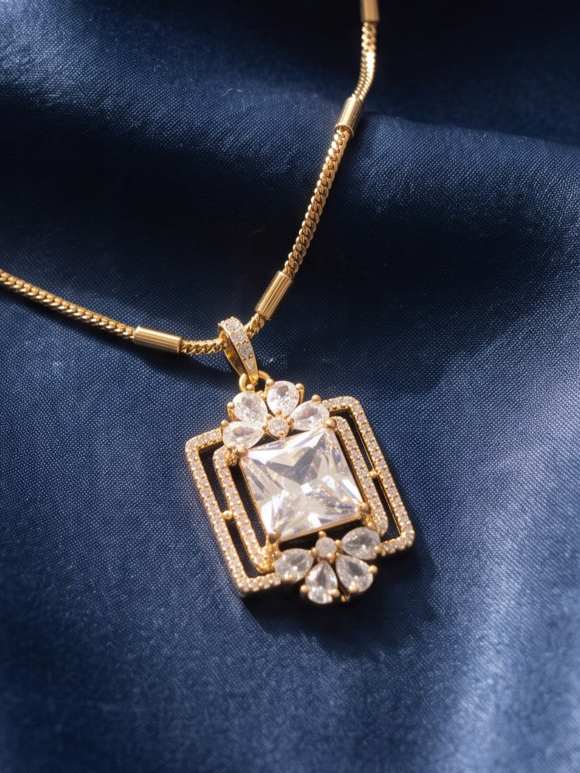 Zarika White Crystal Pendant Chain With Earring