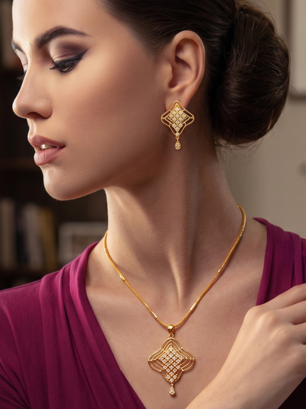 Zarika Contemporay Pendant Chain With Earring