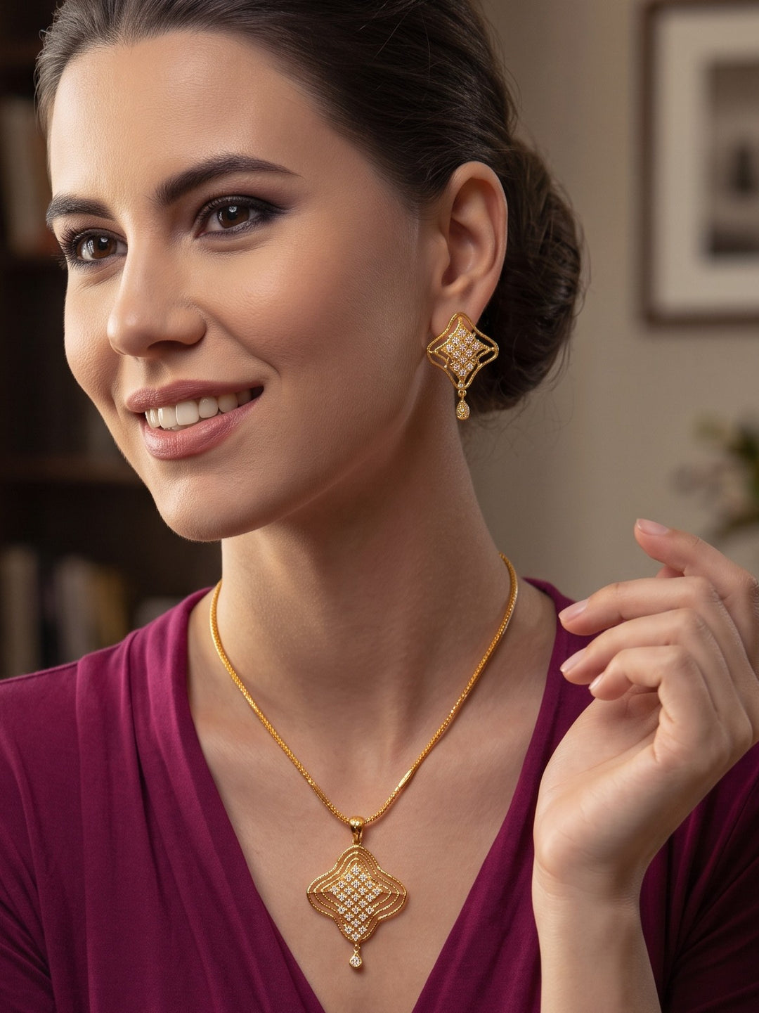 Zarika Contemporay Pendant Chain With Earring