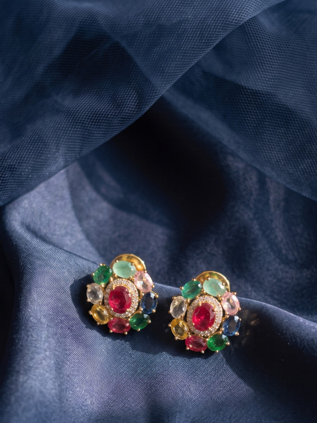 Zarika Navratna Pendant Chain With Earring