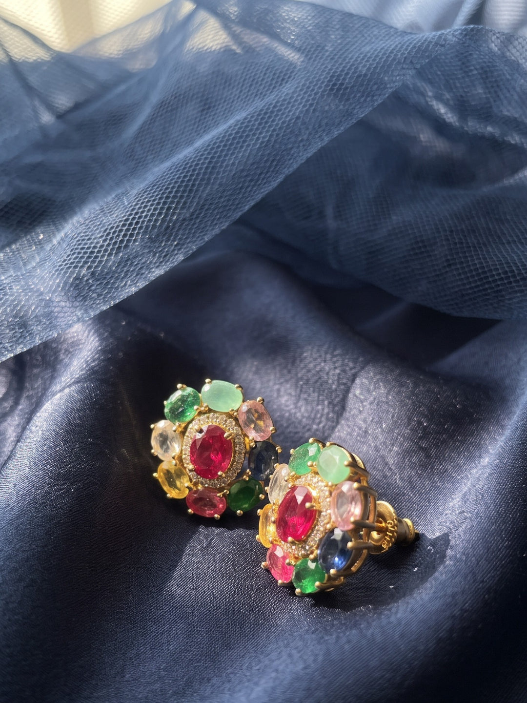 Zarika Navratna Pendant Chain With Earring