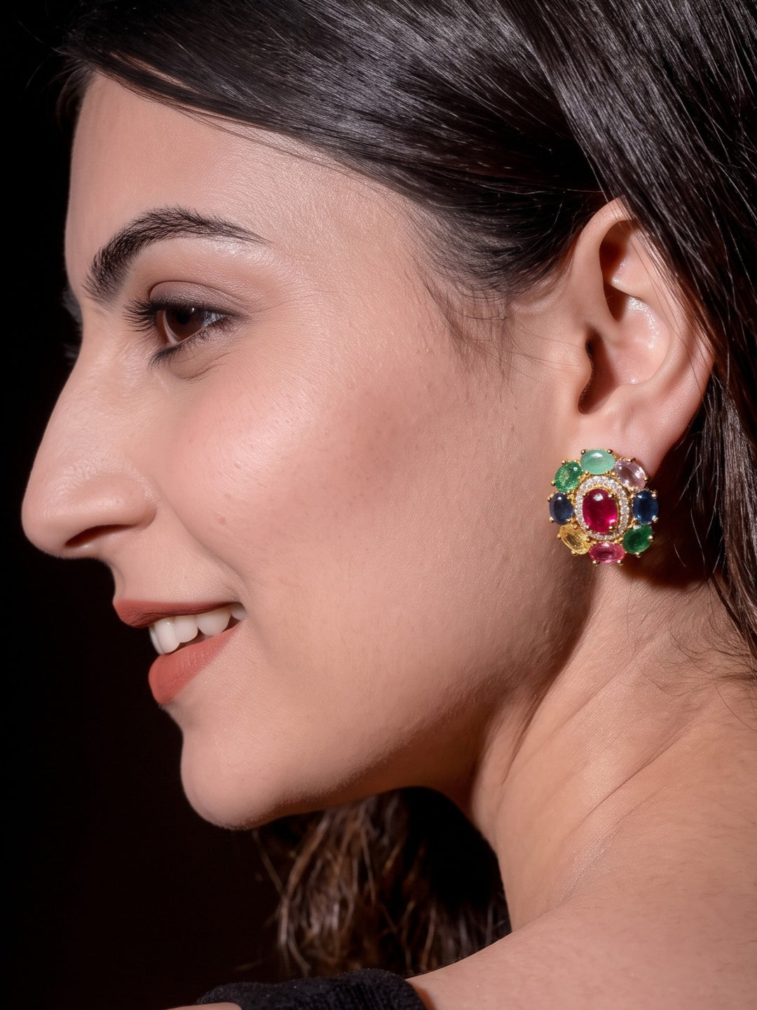 Zarika Navratna Pendant Chain With Earring