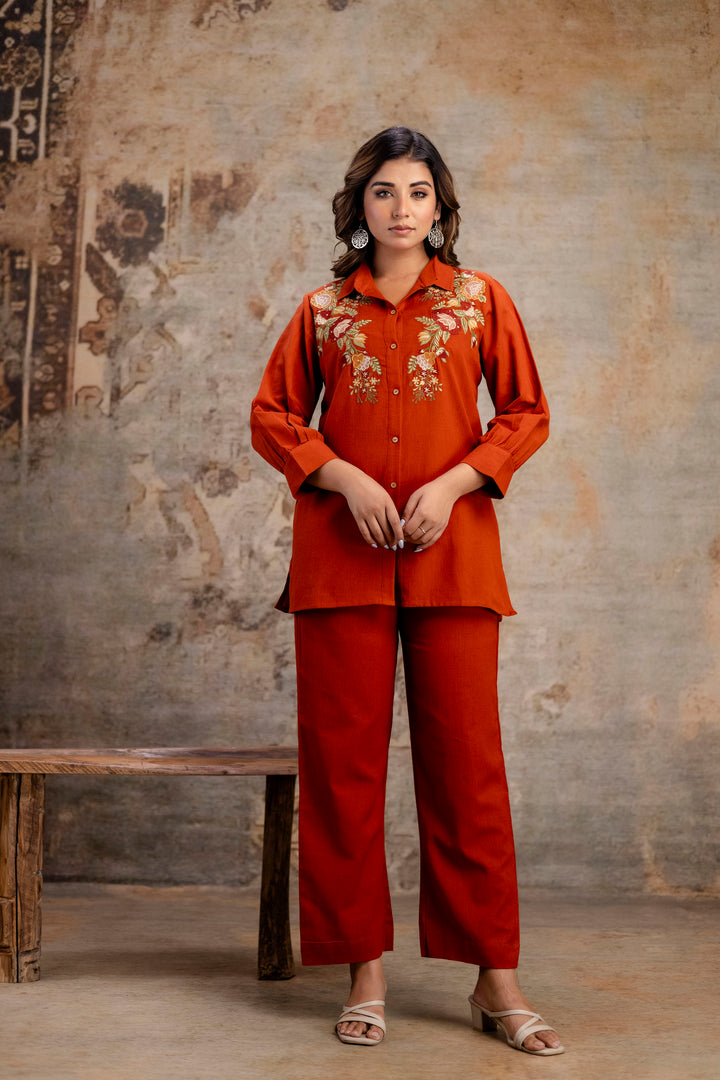Viyona Cayenne Floral Embroidered Cotton Co-ord Set